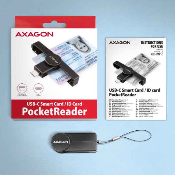 ID karšu lasītājs AXAGON Foldable pocket USB-C CRE-SMPC
